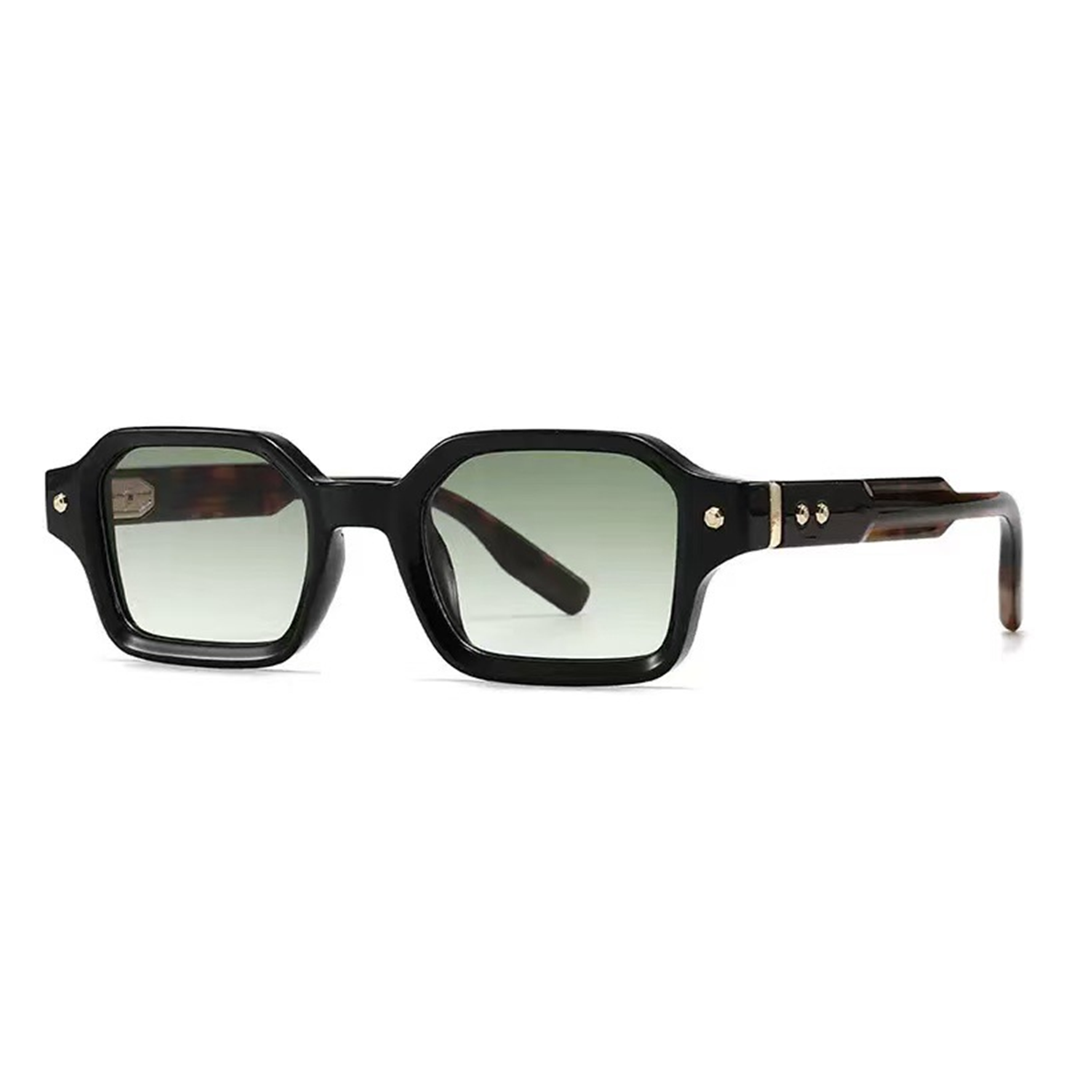 The Bennett | Square Sunglasses in Black / Green Gradient