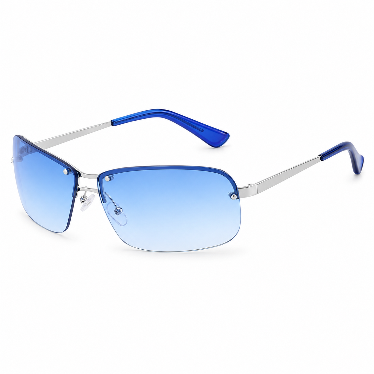 The Brooks | Semi-Rimless Shield Sunglasses in Silver / Blue Gradient