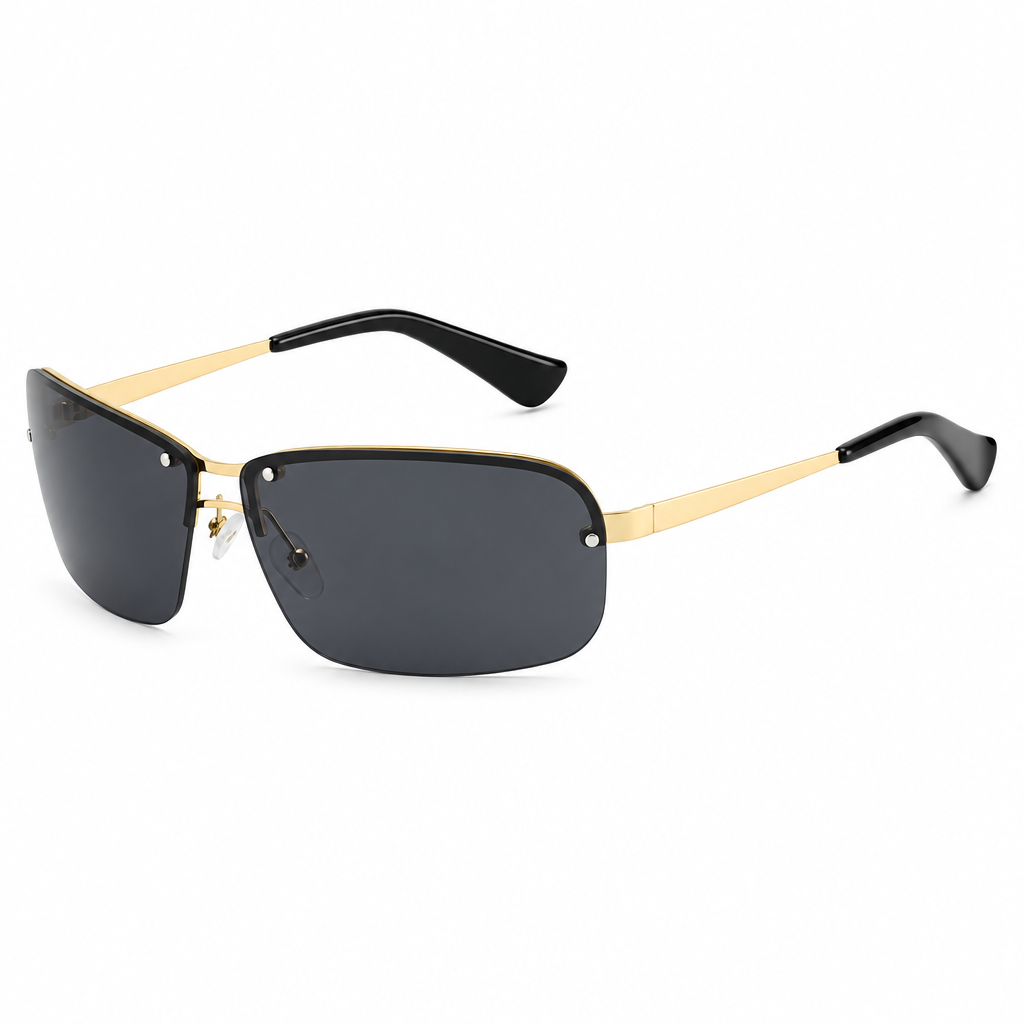 The Brooks | Semi-Rimless Shield Sunglasses in Gold / Grey
