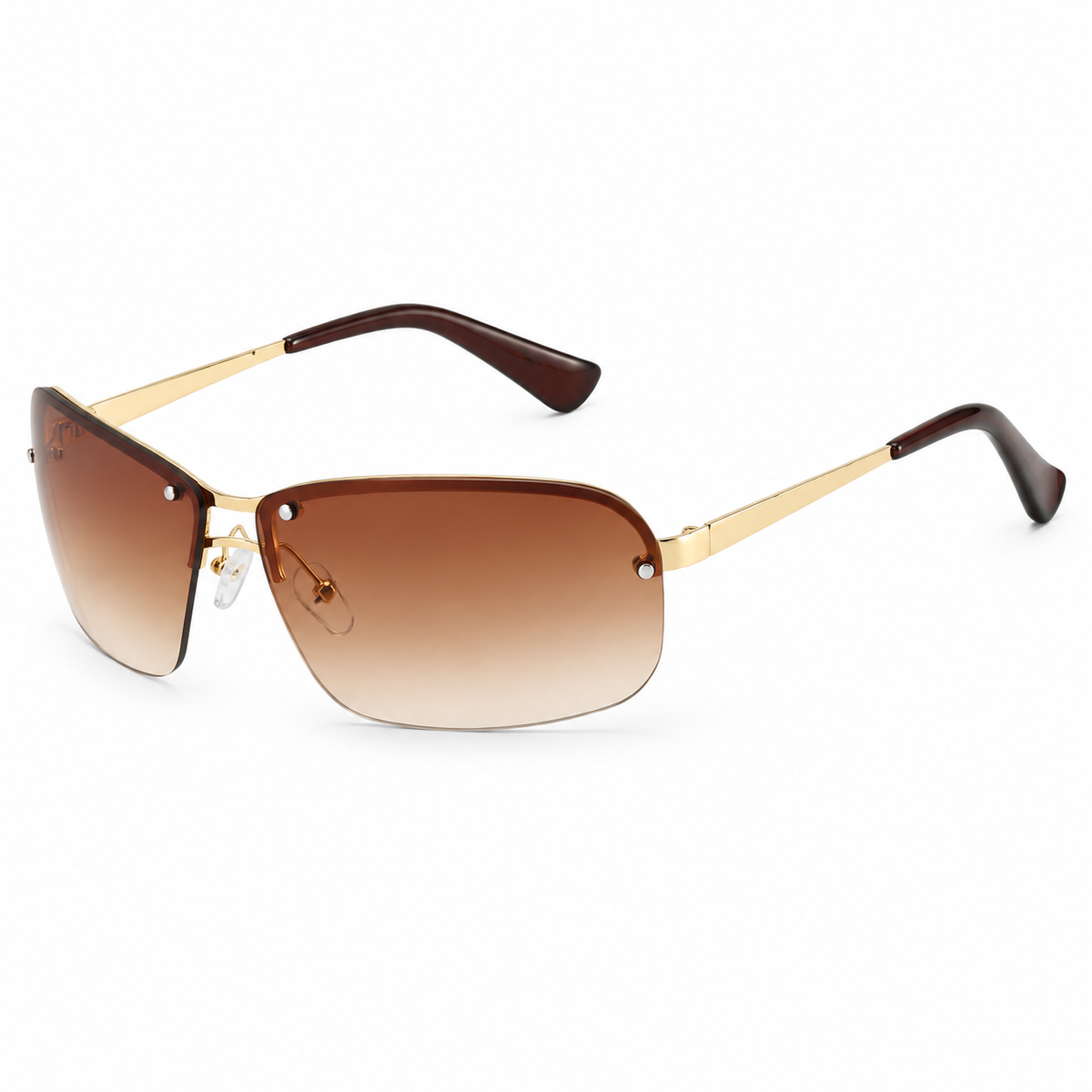 The Brooks | Semi-Rimless Shield Sunglasses in Gold / Brown Gradient