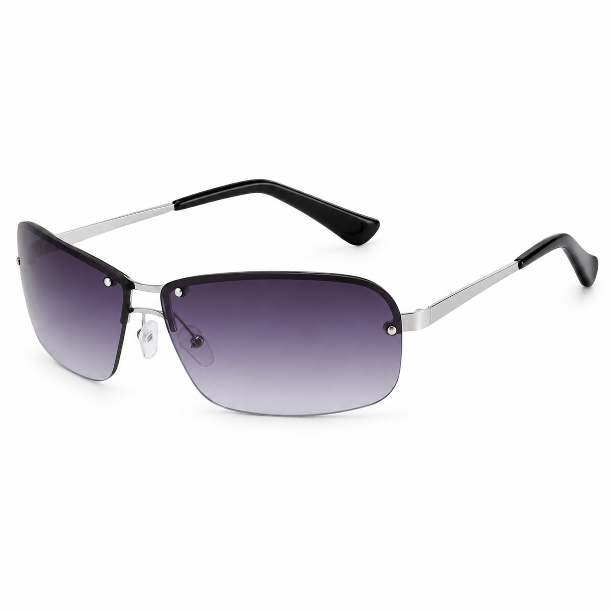 The Brooks | Semi-Rimless Shield Sunglasses in Silver / Grey Gradient
