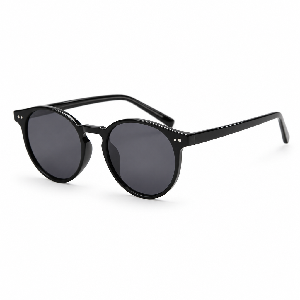 The Everett | Retro Round Sunglasses in Black / Grey