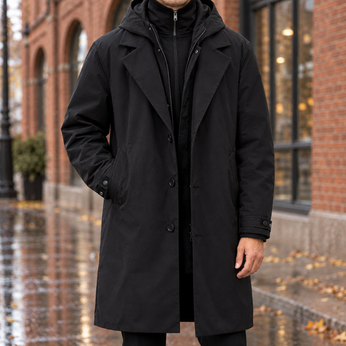 The Arctos | Hooded Longline Coat in Black