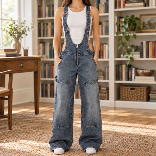 The Avery | Women's Wide-Leg Denim Overalls in Dark Denim