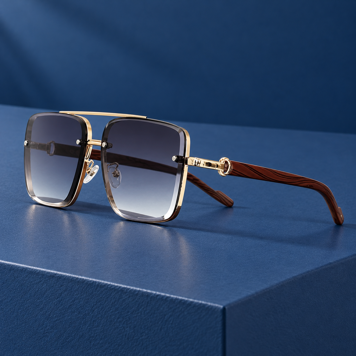The Bel Air | Rimless Wood-Temple Sunglasses in Gold Black