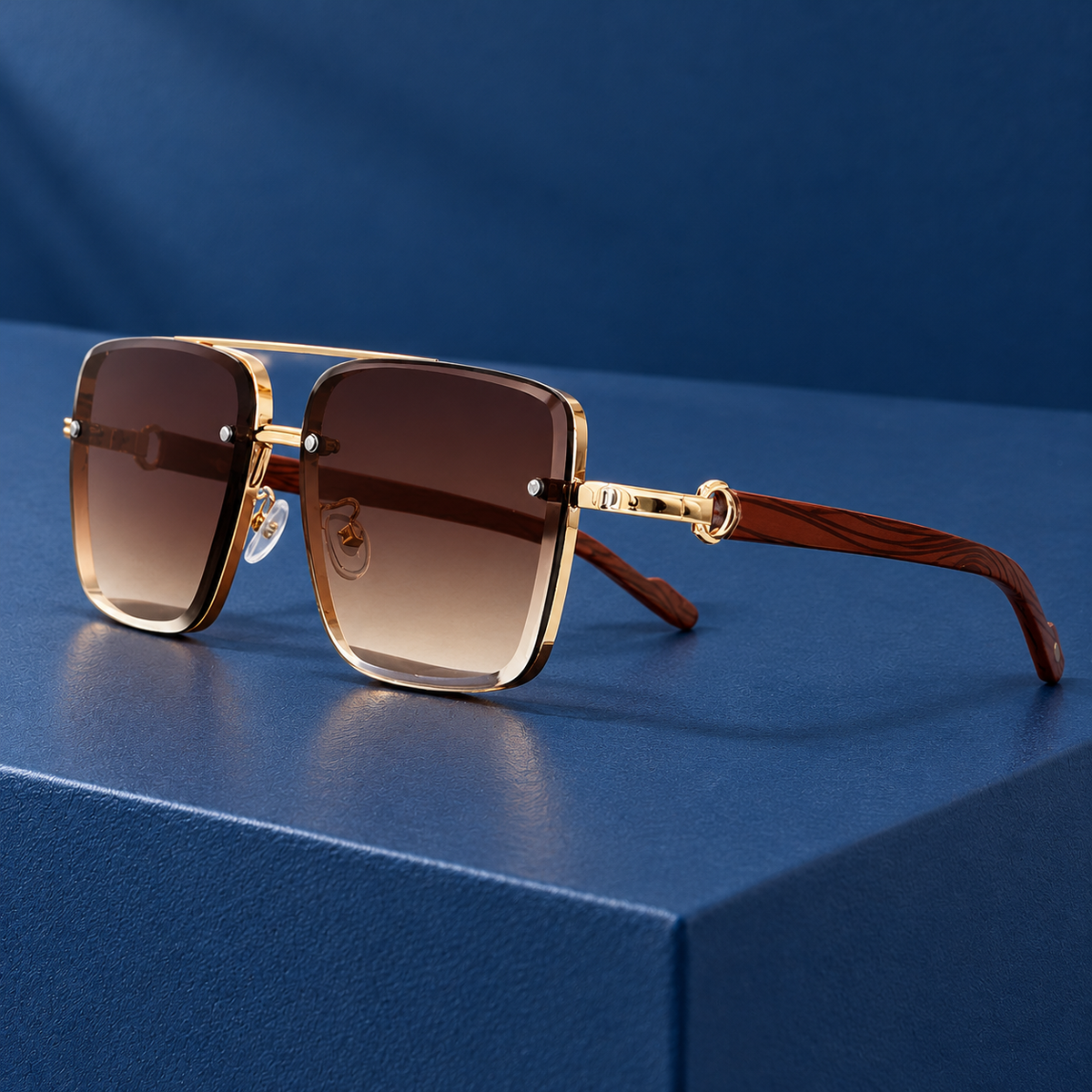 The Bel Air | Rimless Wood-Temple Sunglasses in Gold Brown