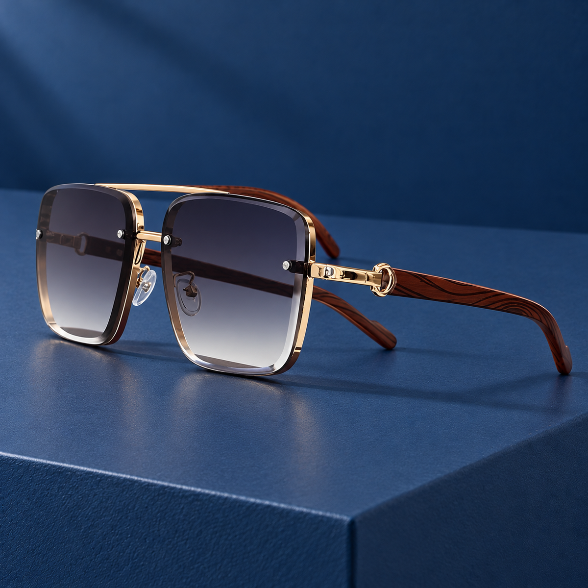The Bel Air | Rimless Wood-Temple Sunglasses in Gold Gray