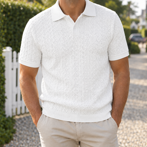 The Belvento | Jacquard Knit Polo in White