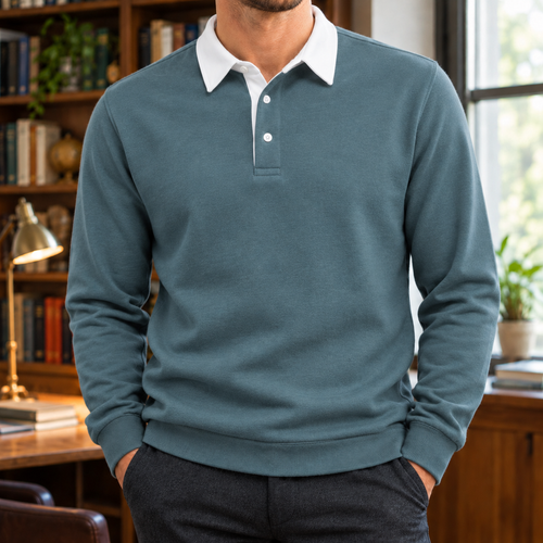 The Brenton | Polo Collar Fleece Sweatshirt in Green
