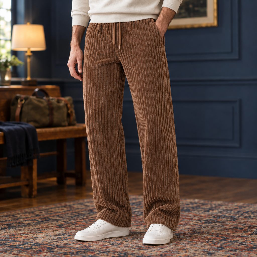 The Claud | Wide-Wale Corduroy Drawstring Pants in Brown