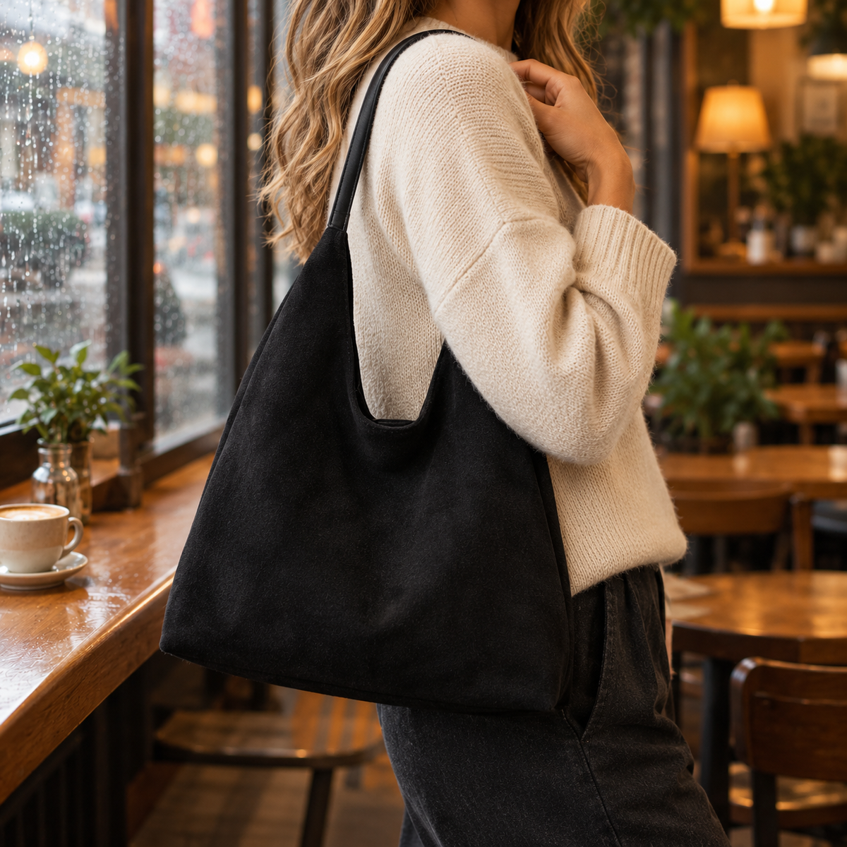 The Dakota | Suede Tote Bag in Black