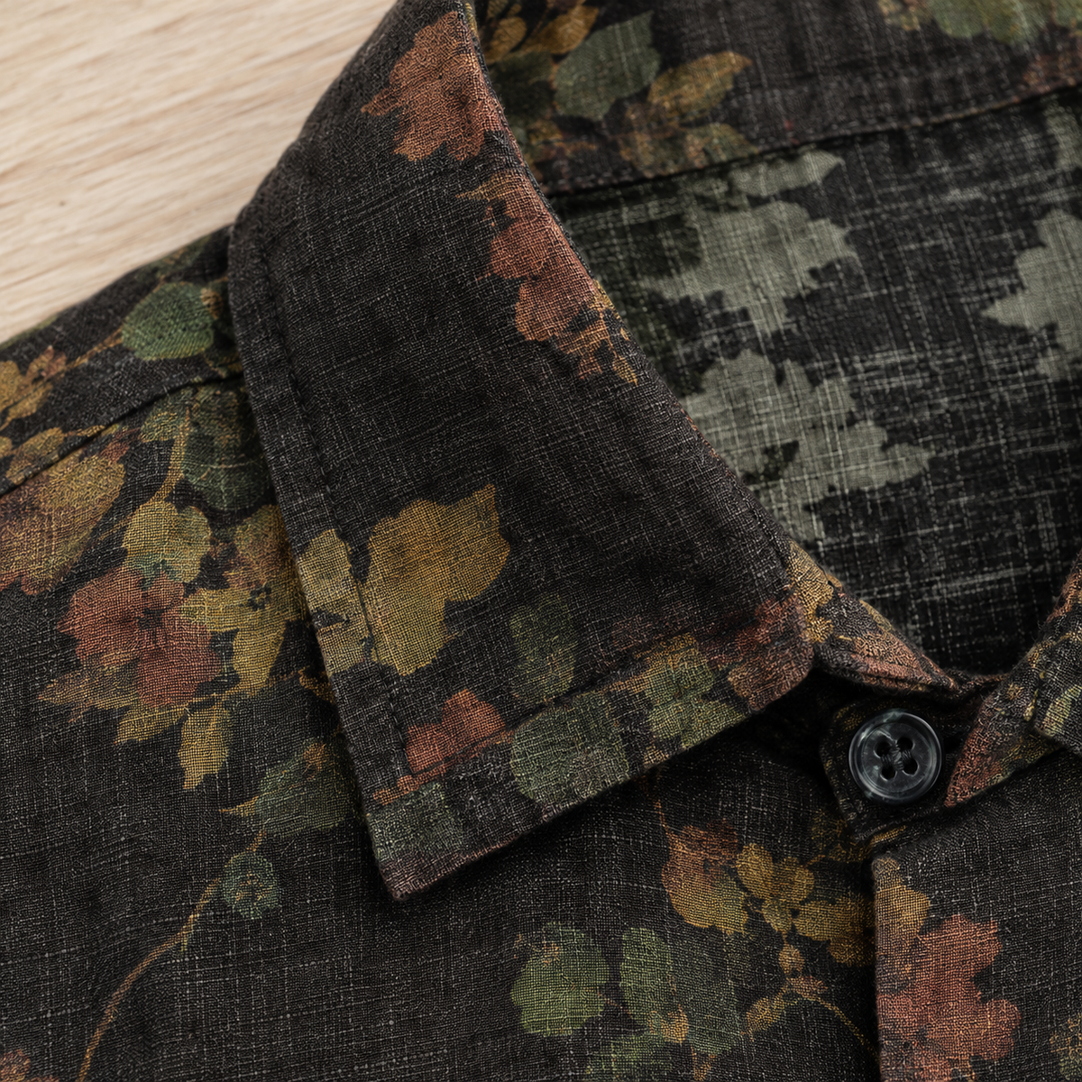 The Dusk | Dark Floral Short-Sleeve Shirt material close-up