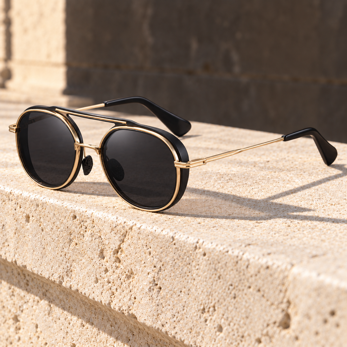 The Grotto | Polarized Round Side-Shield Sunglasses in Black