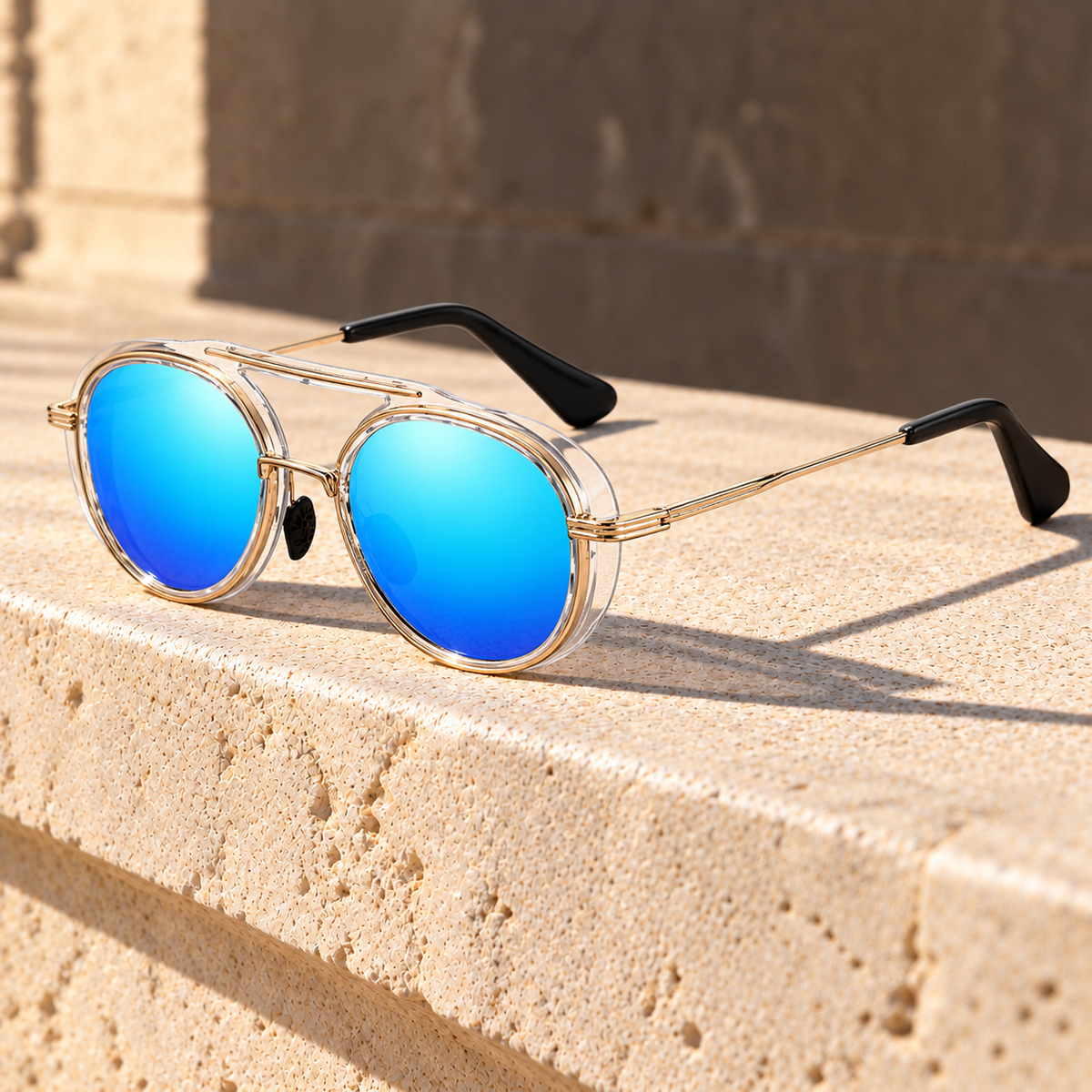 The Grotto | Polarized Round Side-Shield Sunglasses in Blue