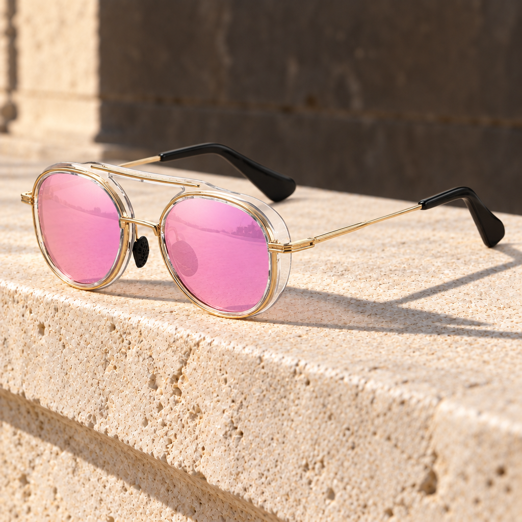 The Grotto | Polarized Round Side-Shield Sunglasses in Pink