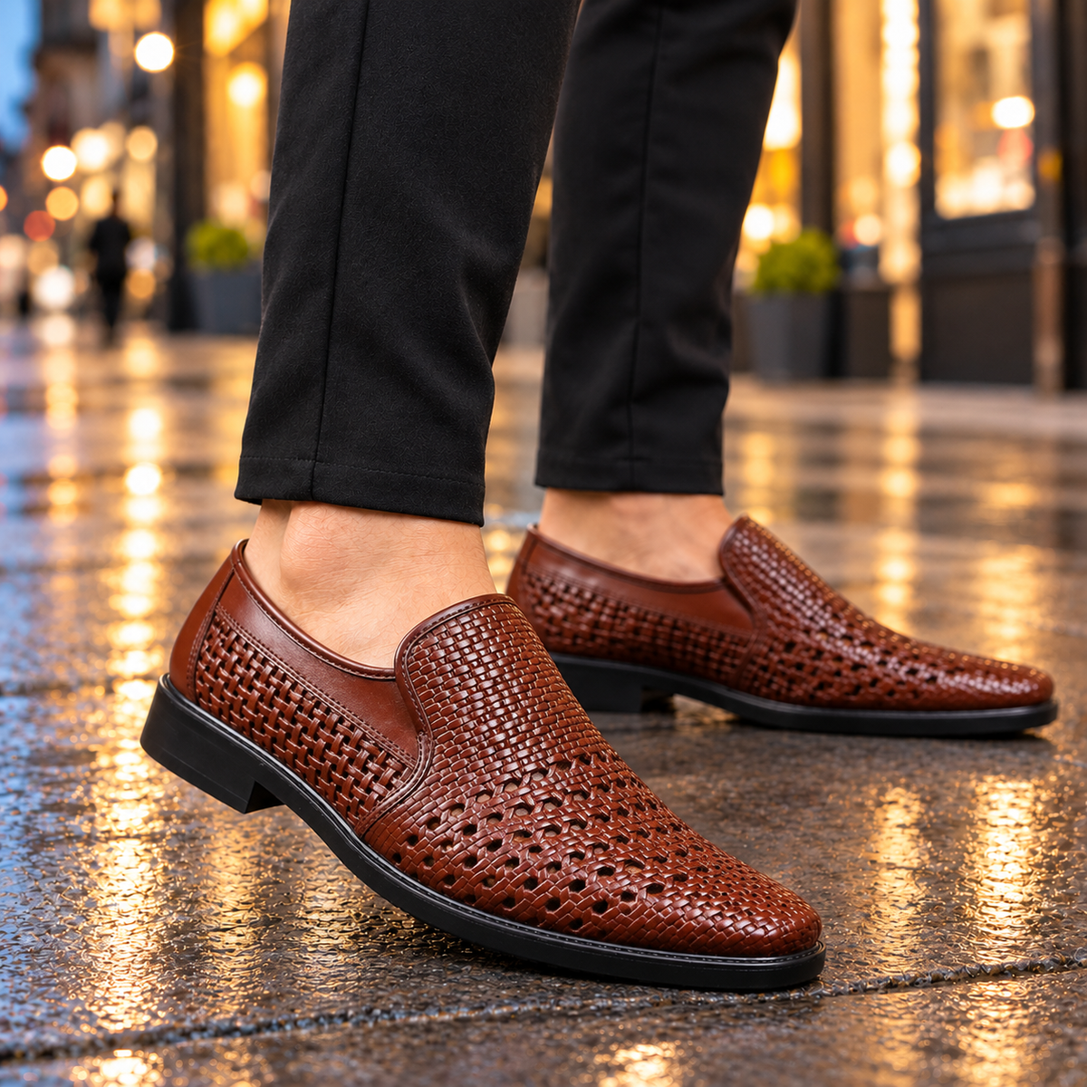 The Hamilton | Woven Leather Slip-On Loafers in Brown