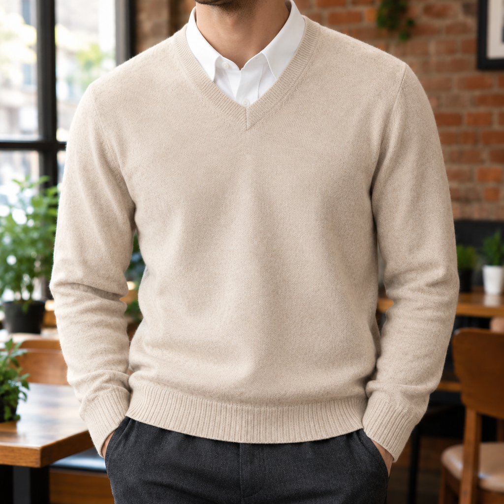 The Olympia | Merino-Blend V-Neck Sweater in Cream