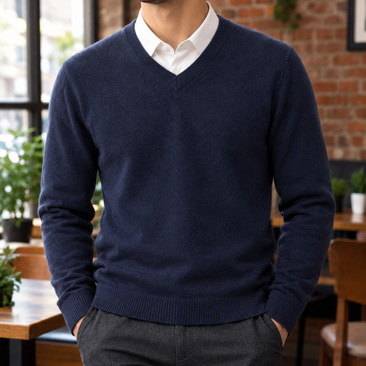 The Olympia | Merino-Blend V-Neck Sweater in Navy