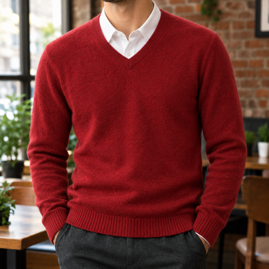 The Olympia | Merino-Blend V-Neck Sweater in Red