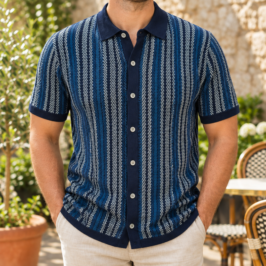 The Palmer | Striped Knit Button-Through Polo