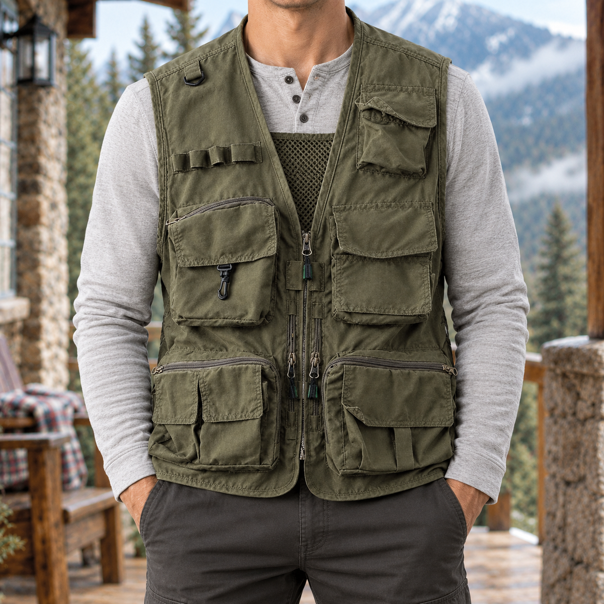 The Ridge | Multi-Pocket Utility Vest in Army Green