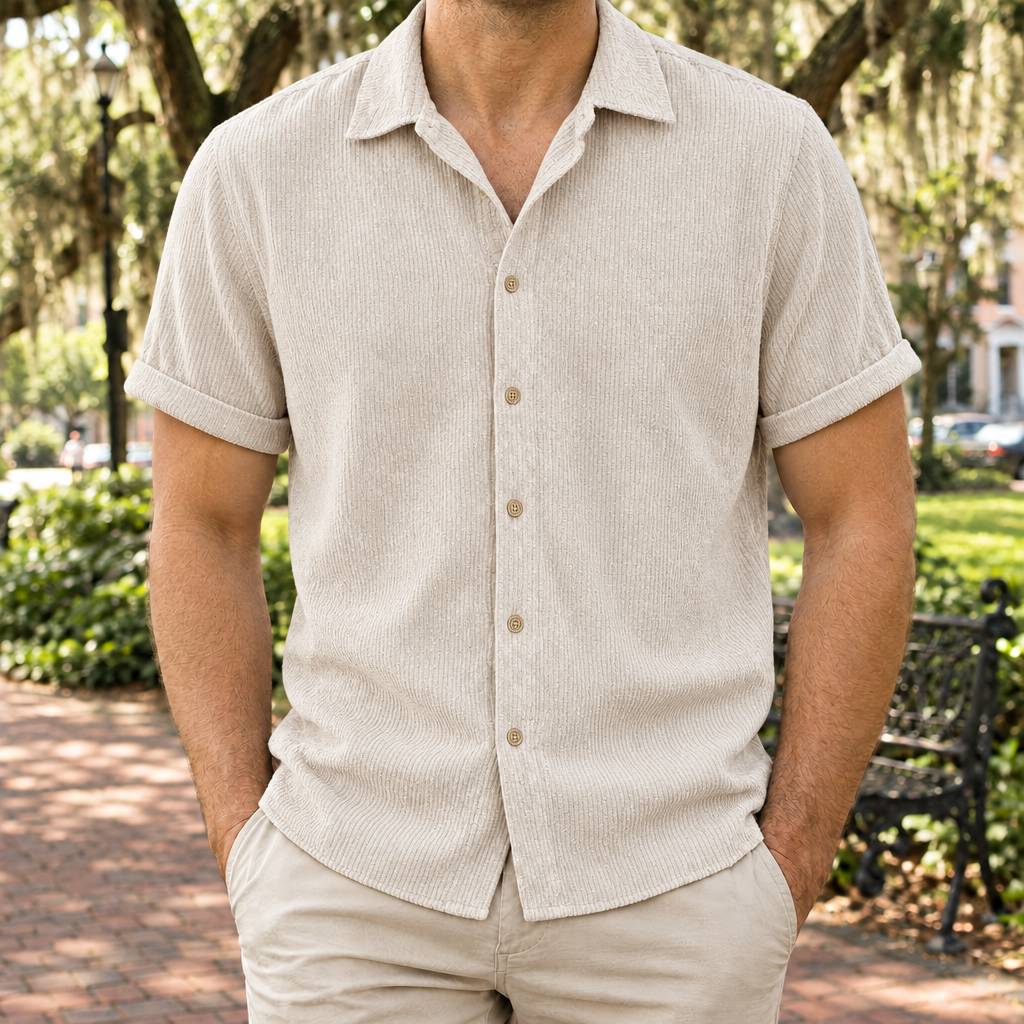 The Rowan | Corduroy Short-Sleeve Shirt in Beige
