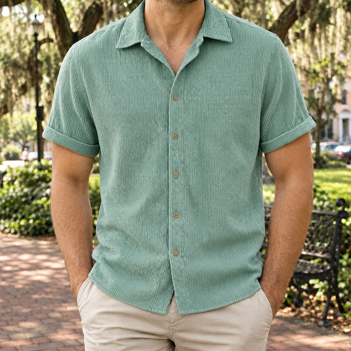 The Rowan | Corduroy Short-Sleeve Shirt in Sage