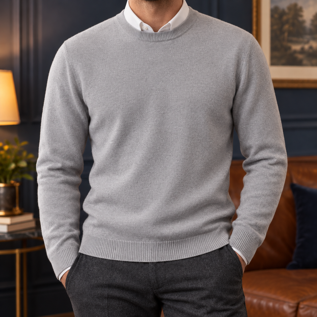 The Valente | Cashmere-Blend Crew Sweater in Gray