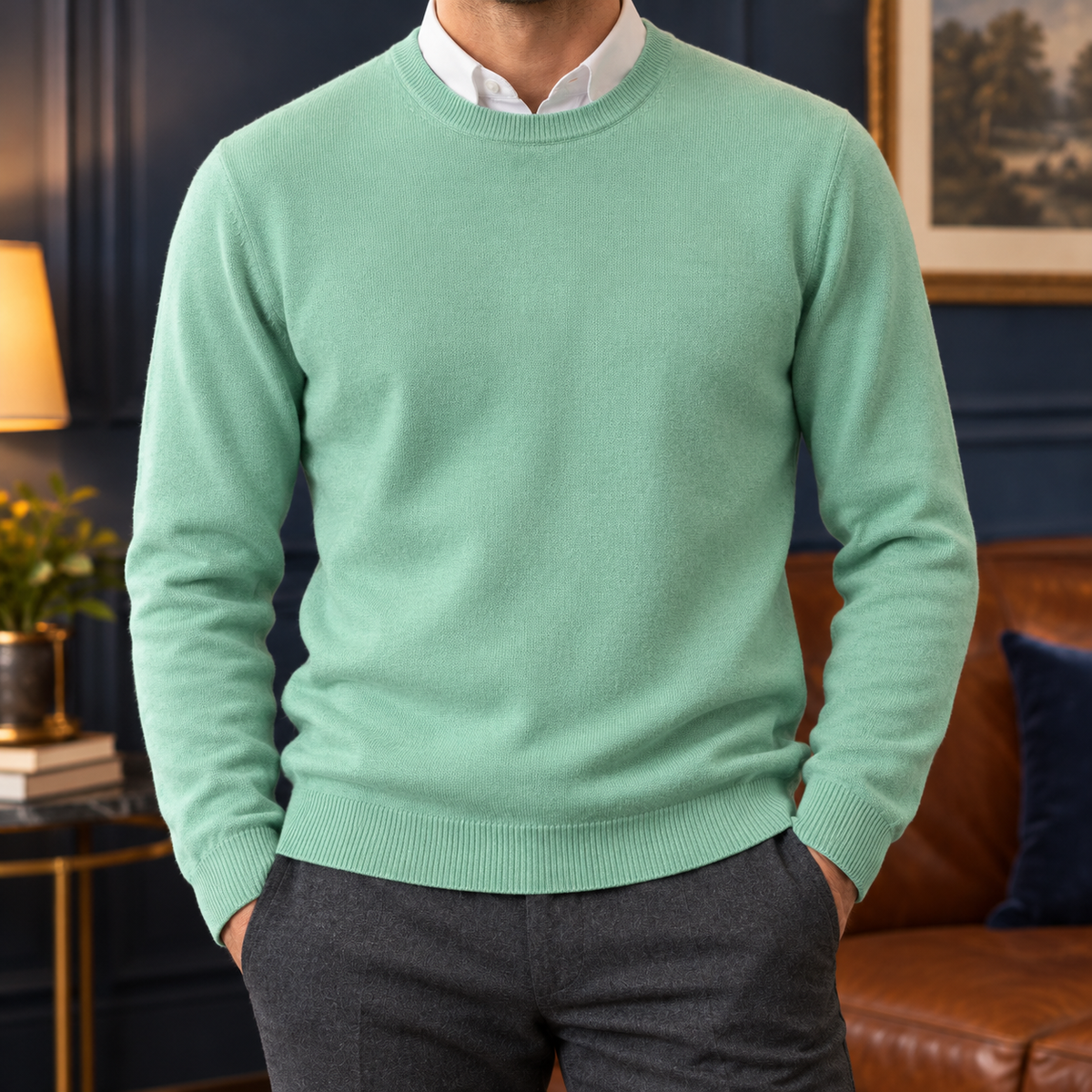 The Valente | Cashmere-Blend Crew Sweater in Green
