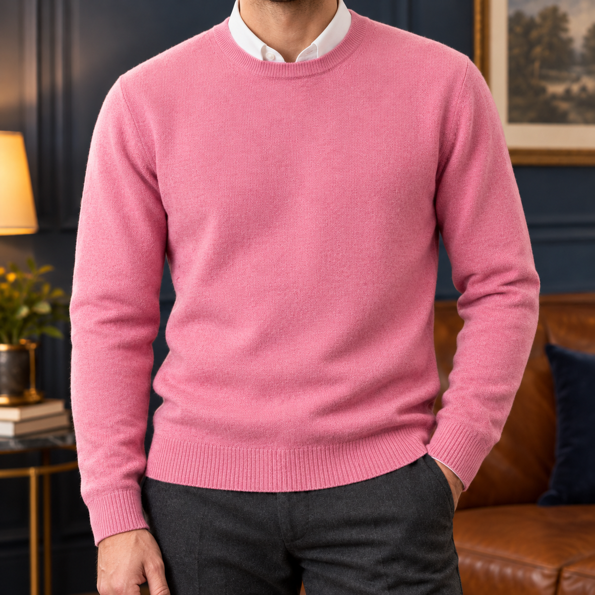 The Valente | Cashmere-Blend Crew Sweater in Pink
