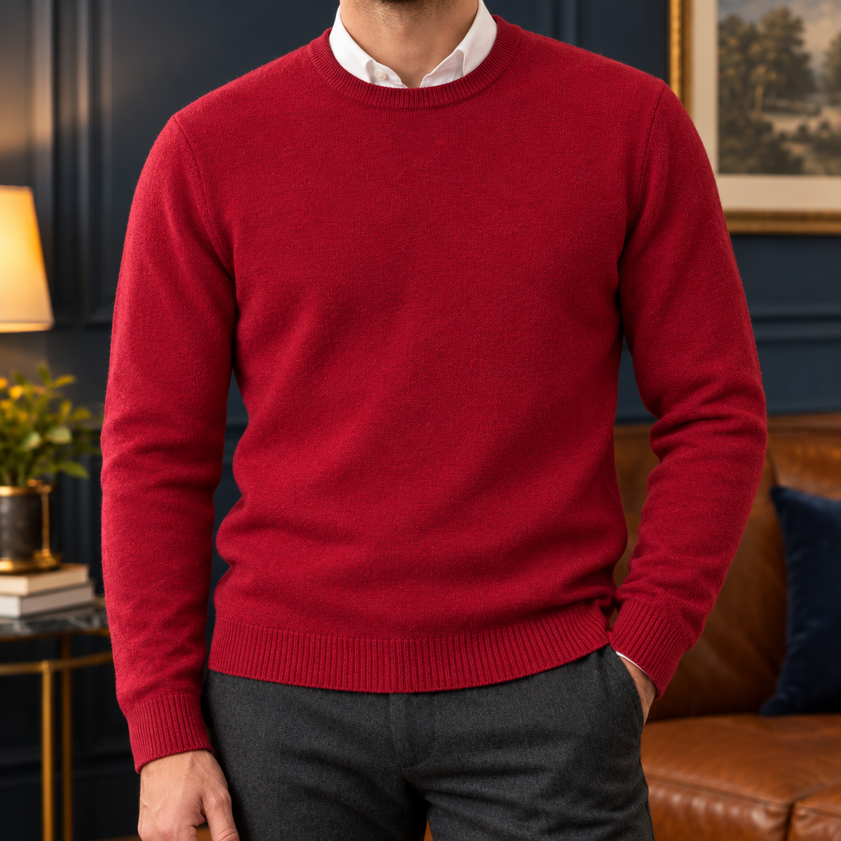 The Valente | Cashmere-Blend Crew Sweater in Red