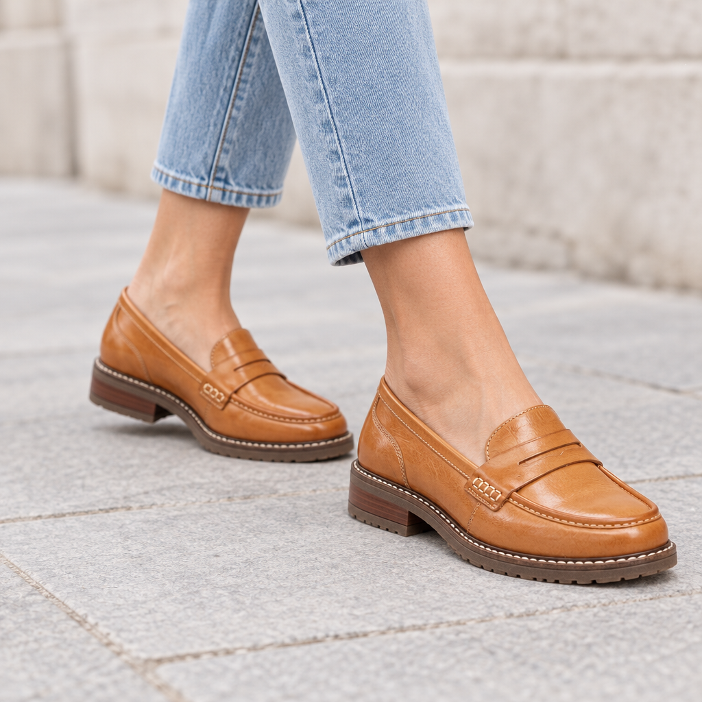 The Valetta | Women's Stitched Leather Loafers in Light Brown